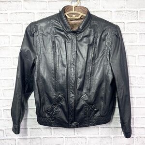 |•BERMAN'S•| Zip Out Plush Insulation Leather Bomber Jacket Size Medium